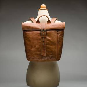 Rolltop Leather <b>Backpack</b> Vintage Travel Rucksack Personalised LRTB-0041E - Product Image 1