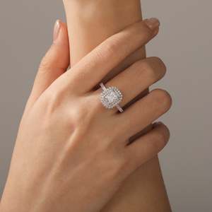 Bague de fiançailles Jeulia Platinum Double Halo Princess Cut Diamond - Promesse romantique - Product Image 6