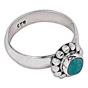 "Fine Rhodium-Plated 925 Silver Statement Cluster <b>Ring</b> with Cut <b>Turquoise</b> Stone for Women" - Product Image 1
