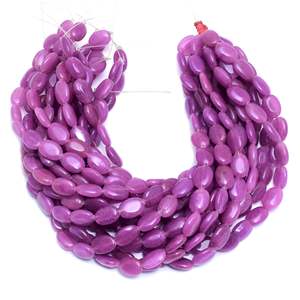 Perles d'onyx Chakralume naturelles, violettes, ovales, à coupe lisse, environ 15 pouces. Chaîne de 23 perles en pierres précieuses pour la fabrication de bijoux - Product Image 3