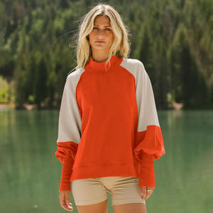 Sweat-shirt décontracté à manches longues et col montant pour femmes avec conception de blocs de couleurs Impression de logo personnalisé - Product Image 4