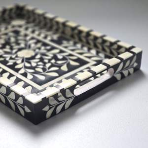 Plateau classique d'incrustation d'os de DESGINE avec motifs floraux Plateau de service d'incrustation d'os - Product Image 2