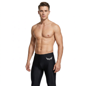 Men's Black Compression Knee-Length <b>Leggings</b> with White Wing Logo Elastic Waist Spandex <b>Polyester</b> Breathable 180g Sportwear - Product Image 4