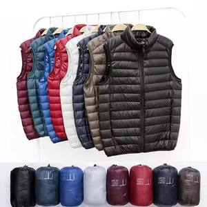Nouveaux hommes léger chaud pleine fermeture éclair résistant à l'eau sans manches gilet bouffant grandes tailles col montant uni teint pour l'hiver - Product Image 3