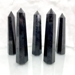 Black Tourmaline Crystal Tower Natural Healing Standing Point Obelisk for Reiki Healing and Crystal Grid