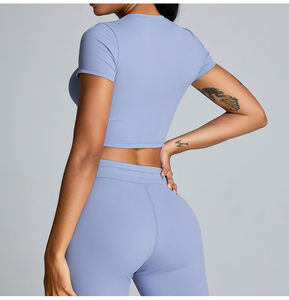 Women Short Sleeve High Waist <b>Flared</b> <b>Leggings</b> 2 Piece Sets <b>Yoga</b> Fitness Clothing Set - Product Image 2