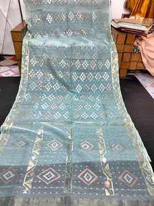 New Arrival Deshi Dhakai <b>RED</b> Jamdani Sharee Export Quality for Women JAMDANI <b>FABRIC</b> Blue GREEN Golden Sky Blue From Bangladesh - Product Image 5