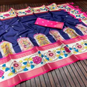 Saree de créateur indien de luxe au toucher doux de première classe avec broderie de travail imprimée prêt à porter pour les femmes vêtements traditionnels - Product Image 4