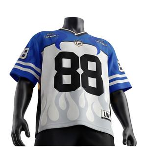 เสื้อฟุตบอลอเมริกันสไตล์เรโทรแบบกำหนดเอง เนื้อผ้าตาข่าย ระบายอากาศดี น้ำหนักเบา เหมาะสำหรับใส่ในฤดูร้อน สตรีทแวร์ เสื้อทีมสโมสร คอวี เสื้อซับลิเมชั่น - Product Image 2