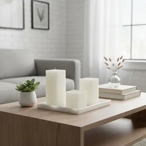 Set of 3 White Square <b>Paraffin</b> Candles for Home Decoration - Product Image 2