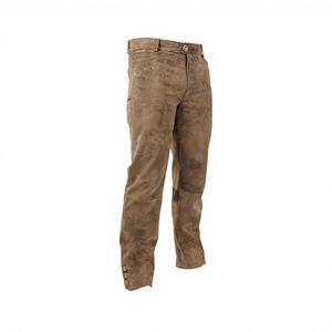 Pantalon de motard pour homme en cuir suédé de vache, poids moyen, brodé, coupe droite, noir, traditionnel, hiver, vintage, écologique - Product Image 1