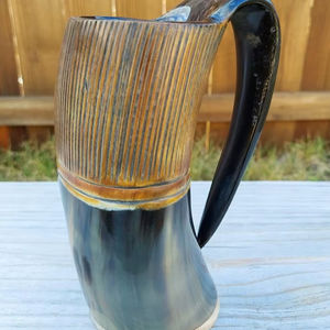 ฮอร์นดื่มไวกิ้งทำมือพร้อมขาตั้งเขาวัวควายส่งตรงจากอินเดีย - Product Image 1