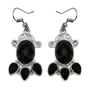 14k <b>Gold</b> and 925 Silver <b>Black</b> Onyx Drop <b>Earrings</b> with Diamond Wedding Gift Jewelry for Women - Product Image 2