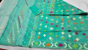 Exportable Deshi Dhakai Jamdani Sharee Top Qualité pour Femme JAMDANI TISSU Bleu ROUGE VERT Doré Bleu Ciel du Bangladesh - Product Image 4