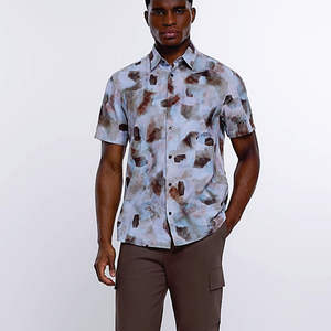 Chemise en flanelle de soie de style chinois pour hommes, peinture à l'encre, décontracté, manches courtes, col boutonné, une pièce, vacances, OEM ODM - Product Image 5