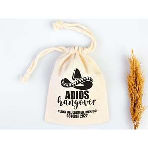 Bolsas de Algodón Orgánico Adios para Kit Antiresaca, Bolsa de Recuperación para Fiestas de Tela de Algodón Crudo, Logotipo Bordado, Serigrafía para Almacenamiento de Manualidades - Product Image 1