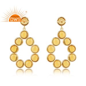 Boucles d'oreilles pendantes en argent sterling plaqué or 18 carats avec pierre précieuse citrine de laboratoire, fabrication de bijoux semi-fins - Product Image 4