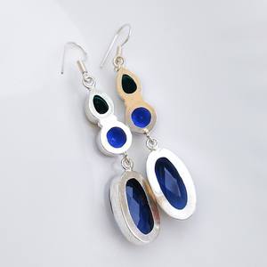 Pendientes Colgantes de Topacio Azul Facetado con Múltiples Piedras, Pendientes de Cristal Chapados en Plata 92.5, Joyería de Piedras Preciosas Boho Hecha a Mano, Regalo para Ella - Product Image 2