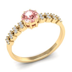 Bague en or massif 14 carats avec pierre précieuse morganite ronde taille brillant de 0,5 carat, certifiée IGI, bijoux fins, prix de gros REYES - Product Image 2