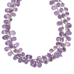 Chaîne de perles en améthyste facettée en forme de goutte, pierres précieuses naturelles violettes pour la fabrication de bijoux - Product Image 1