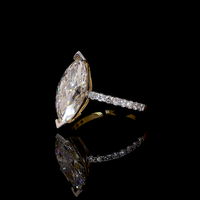 Bague de fiançailles et de mariage en or jaune champagne 14 carats de luxe, sertie de diamants de laboratoire taille marquise de 3 carats, certifiés IGI D VVS2, avec pavé