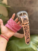 Nuevos cinturones hechos a mano de calidad superior, cinturones de cuero para botas Stich, cinturones bohemios Vintage de Color rosa, cinturones occidentales con estilo a la moda