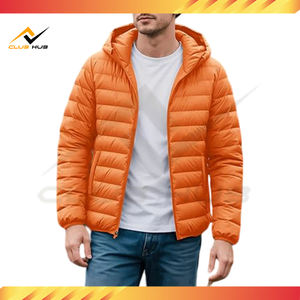 Chaqueta acolchada naranja ligera para deportes al aire libre de diseño personalizado con capucha fabricante de prendas de vestir exteriores resistentes al agua en Pakistán - Product Image 3