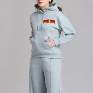 Ensemble de survêtement d'hiver pour femmes, sweat-shirt à capuche en coton gris brodé de haute qualité, pantalon large, 2 pièces - Product Image 6