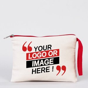 Pochette cosmétique en coton rouge à fermeture éclair, grande trousse de maquillage de voyage, personnalisable, style anglais, poignée souple, douceur, 8x6 pouces - Product Image 1