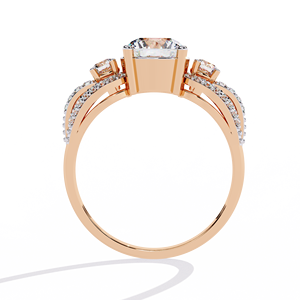 Bague de fiançailles élégante vintage en or 10 carats avec diamant ovale de laboratoire et trois pierres, accents pavés, bijoux de mariée raffinés pour femme, éthique - Product Image 4