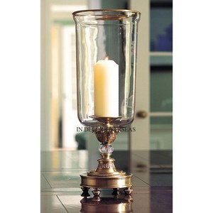 Vintage Rustic Art Inspired Designer Gold Plated Metal And Clear <b>Glass</b> Made Hurricane <b>Candle</b> <b>Holder</b> Home Decorative Accessories - Product Image 3