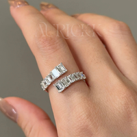 Bague en moissanite taille émeraude plaquée or 14 carats, design minimaliste de luxe, bague à contour dégradé pour fiançailles, mariage, fête, cadeau
