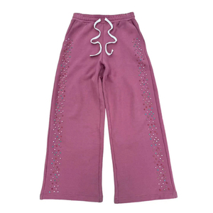 Pantalons de survêtement en molleton de coton surdimensionné pour hommes, style streetwear personnalisé, vintage, délavé à l'acide, avec strass - Product Image 2