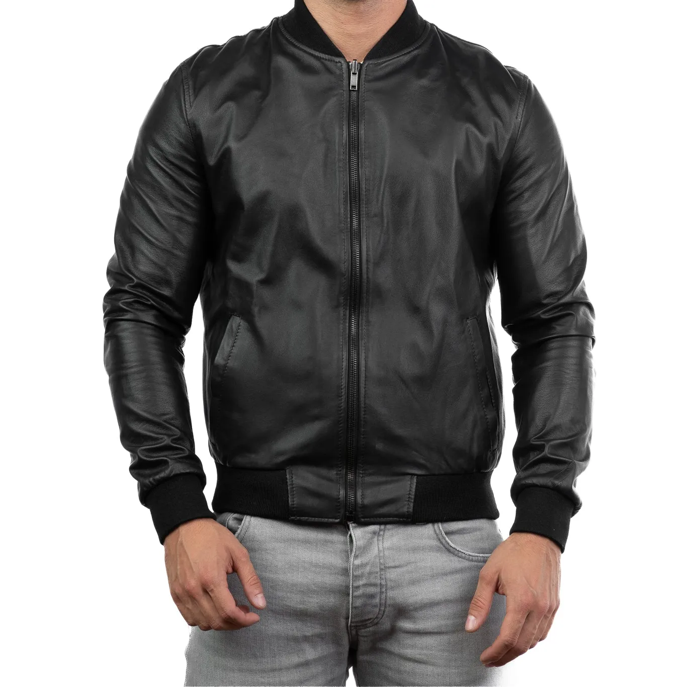 Fast selling Man Leather Jacket Genuine lambskin With Zip Customizable - Handcrafted in Italy for export