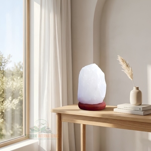 Lampe de table en sel de roche himalayen blanc naturel, sculptée à la main, avec base en bois, pour la décoration intérieure (vente en gros) - Product Image 2