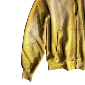Sweat à capuche zippé pour homme, en molleton de coton délavé jaune, style streetwear surdimensionné, effet délavé soleil, personnalisable avec logo, style zippé intégral pour homme - Product Image 3