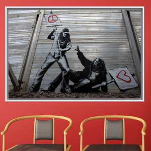 Impresión en Lienzo de Banksy Peace vs Love: Decoración Abstracta de Arte Callejero, Lienzo con Marco Blanco - Product Image 1