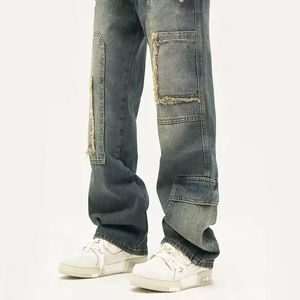 Fabricantes Personalizan Jeans Jogger de Lona Bordados de Cintura Alta para Hombre, Estilo Desgastado, Nuevo, Tallas Grandes - Product Image 5