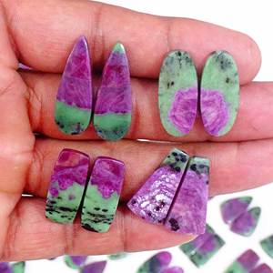 100% rubí Natural en par de zoisita, par de cabujones de piedras preciosas sueltas, piedras preciosas sueltas de alta calidad para usar en la fabricación de joyas - Product Image 2