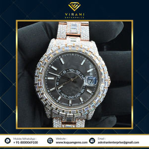 Última llegada de lujo analógico de acero inoxidable Iced Out VVS Clarity Moissanite Diamond Full Bauggate Watch a precio mayorista - Product Image 3
