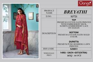 Ropa de fiesta de la colección Salwar Kameez bordada de satén de algodón Premium Ropa india y pakistaní disponible a precio mayorista - Product Image 5