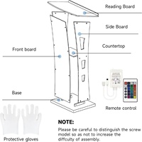 Podio de Acrílico Ultra Transparente de 43'' con Estante de Almacenamiento, 15 Colores Ajustables, para Iglesias, Podio en Forma de A y C