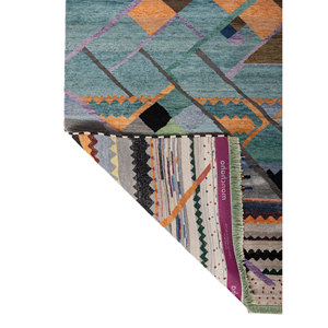 Tapis en laine et soie de bambou noué à la main à motif géométrique bleu Freedom Manchaha pour la décoration de la maison et du salon - Les-8066 - Product Image 5