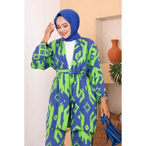 Çağla Ensemble double hijab en viscose à motifs Saxe - Product Image 1