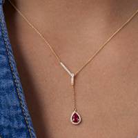 Collier pendentif lariat personnalisable en or massif 14 carats avec diamant de laboratoire en forme de poire, bijoux fins de luxe pour femmes, éclat de beauté étincelante