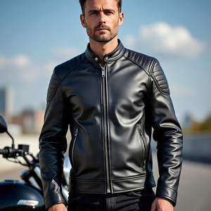 เสื้อแจ็คเก็ตไบค์เกอร์หนังแท้สำหรับผู้ชายแนวสตรีทแวร์เสื้อแจ็คเก็ตหนังแกะสำหรับขี่มอเตอร์ไซค์สำหรับผู้ชายติดโลโก้ตามสั่ง - Product Image 1