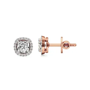 Alina <b>Square</b> Cushion and Round Halo <b>Diamond</b> Stud <b>Earrings</b> - Product Image 3