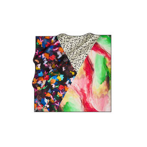 Hand-Drawn Designer Satin Scarf with Black Silk Square Brush Pattern for Spring and Summer - Product Image 1