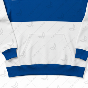 Sudadera con Capucha Personalizada con Logotipo, Diseño Moderno en Azul y Blanco, para Hombre y Mujer, Estilo Urbano Informal, 100% Algodón - Product Image 5