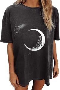 Camiseta holgada de gran tamaño para mujer, camiseta de moda de verano con diseño de impresión DTF personalizado de tela de algodón OEM - Product Image 2